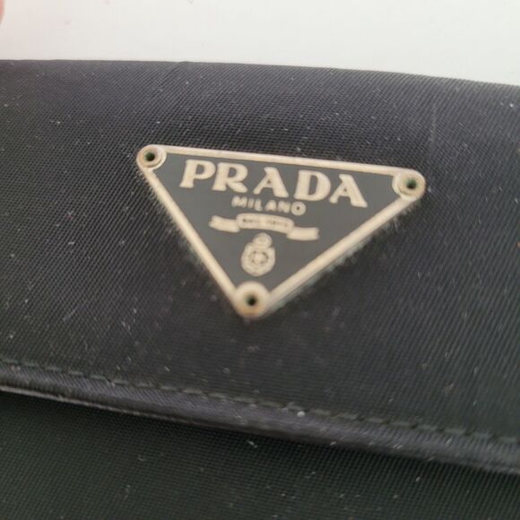 PRADA Vintage Tessuto Nero Black Nylon Leather Logo Plate Wallet Small Bifold - Picture 11 of 13